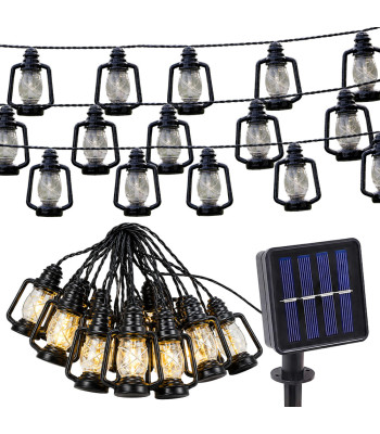 Saules enerģijas LED dārza gaismas virtene ar laterniņām, 20 LED, 4,85 m
