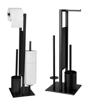 Tualetes papīra turētājs ar plauktiņu tālrunim un WC birsti, melns, loft stilā, tērauds, 68 cm