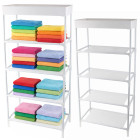 Apavu plaukts – saliekams organizators ar auduma plauktiem, balts, 5 plaukti, 81cm × 39,5cm × 21,5cm