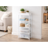 Apavu plaukts – saliekams organizators ar auduma plauktiem, balts, 5 plaukti, 81cm × 39,5cm × 21,5cm