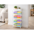 Apavu plaukts – saliekams organizators ar auduma plauktiem, balts, 5 plaukti, 81cm × 39,5cm × 21,5cm