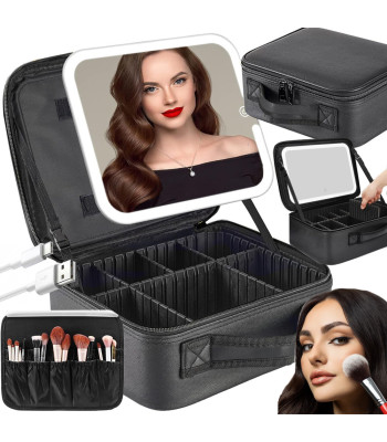 Kosmētikas koferis ar LED spoguli un organizatoru, 26cm x 23cm x 10cm