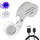 Juvelierlupa ar LED un UV apgaismojumu, salokāma un uzlādējama ar USB, lasīšanai, 60X