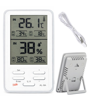 Bezvadu meteoroloģiskā stacija ar LCD displeju, termometru, vadu sensoru, higrometru un magnētu, 12cm x 7,5cm