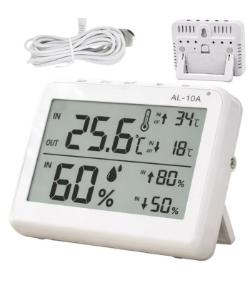 LCD meteoroloģiskā stacija ar termometru, higrometru, vadu zondi un magnētu – lietošanai telpās un ārā