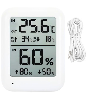 Meteoroloģiskā stacija ar LCD termometru, vadu sensoru, higrometru un magnētu iekštelpām un āra apstākļiem