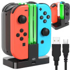 Uzlādes stacija Nintendo Switch Joy-Con kontrolieriem ar LED indikatoriem, 4 kontrolieriem