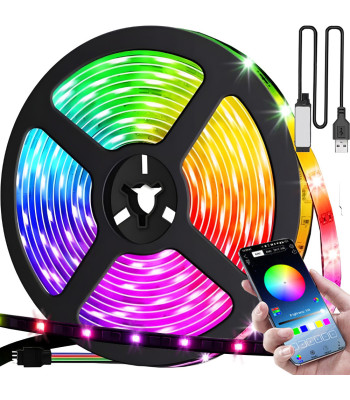 Ūdensizturīga RGB LED lente ar Bluetooth vadību, lietotni un pulti, 5 m