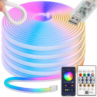 Elastīga neona LED lente ar RGB, Bluetooth lietotni un tālvadības pulti, ūdensizturīga, 10 m