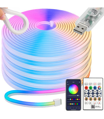 Elastīga neona LED lente ar RGB, Bluetooth lietotni un tālvadības pulti, ūdensizturīga, 10 m