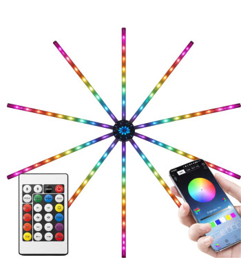 RGB LED lampa ar uguņošanas efektu, vadību lietotnē un pulti, pašlīmējoša