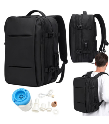 Ceļojumu mugursoma ar vakuuma sūkni un USB portu, melna, 50 × 36 × 23 cm