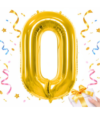 Zelta folijas balons cipara 0 formā dzimšanas dienai, 66 cm