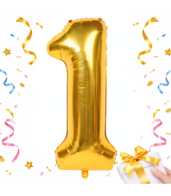 Folijas balons cipara 1 formā, zelta krāsā, 26 collas (66 cm)