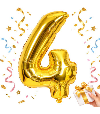 Zelta folijas balons cipara 4 formā, 26 collas (66 cm)