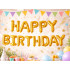 Folijas balonu komplekts ar zelta uzrakstu “Happy Birthday” — dzimšanas dienas dekorācija