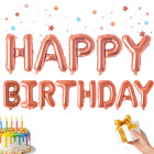 Folijas baloni ar uzrakstu Happy Birthday, rozā, 13 gab., 36 cm