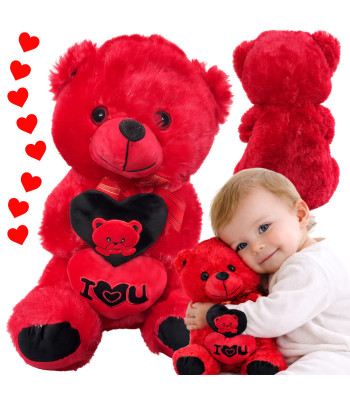 Plīša lācis ar sirdi “I love you”, sarkans, 30 × 18 cm