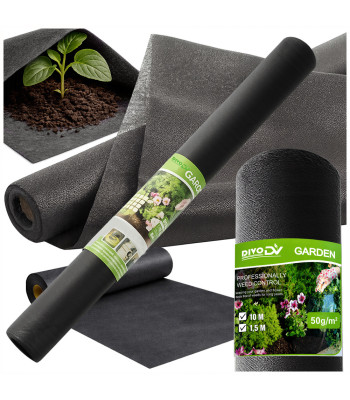 Melns mulčēšanas agrotekstils pret nezālēm DIVODV, 50 g/m², 1,5 m x 10 m