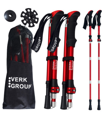 Trekinga un nūjošanas nūjas VERK GROUP ar somiņu, sarkanas
