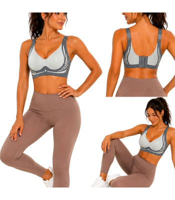 Sieviešu sporta push-up krūšturis ar modelējošiem ieliktņiem, bezšuvju, pelēks, L