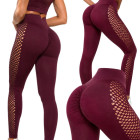 Sieviešu sporta legingi ar push-up efektu, augstu jostasvietu un sieta ielaidumiem, bordo, 83 cm, S/M