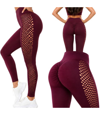 Sieviešu garie sporta legingi ar push-up efektu, augstu jostasvietu, bordo, L/XL