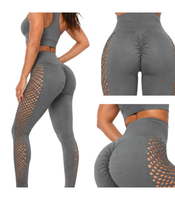Sieviešu pelēki sporta legingi ar push-up efektu un augsto jostasvietu, L/XL