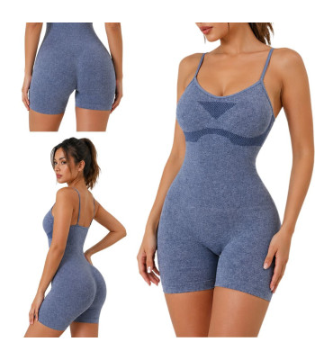 Sieviešu sporta kombinezons ar push-up efektu, īss, modelējošs un elastīgs, zils, S/M