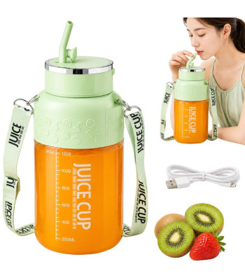 Pudele ar iebūvētu USB blenderi, salmiņu un pārnēsāšanas siksniņu, 1200 ml