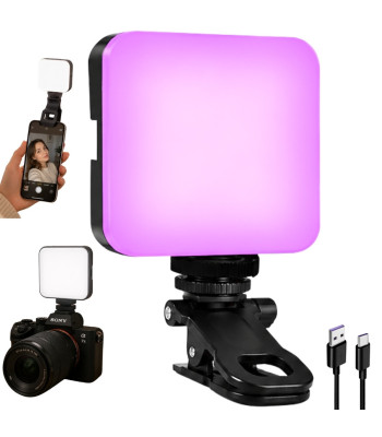 Mini LED RGB lampa foto un video uzņemšanai ar klipsi un 1/4'' vītni, 150°, 3000K–6500K, 5,5 W