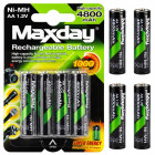 Ni-MH AA R6 uzlādējamie akumulatori, 4 gab., 4800 mAh, 1,2 V