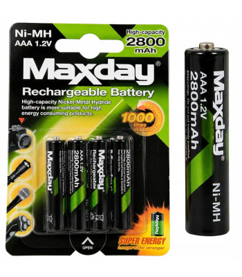 Ni-MH uzlādējamo akumulatoru komplekts, 4 gab., AAA, 1,2 V, 2800 mAh