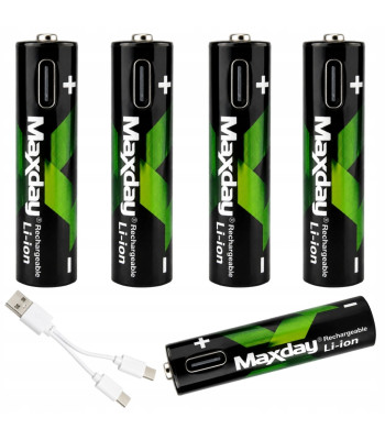 Uzlādējami litija jonu akumulatori ar USB-C uzlādi, 4 gab., AAA, 1,5V, 440mAh