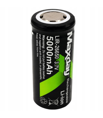Litija jonu akumulators, 5000 mAh, 3,7 V, 1 gab., 26650