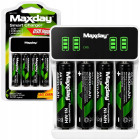 Maxday akumulatoru lādētājs ar LCD displeju, USB-C kabeli un 4 AA akumulatoriem, AA/AAA