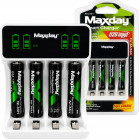 Maxday akumulatoru lādētājs ar LCD displeju un USB-C kabeli, komplektā 4 AAA akumulatori, AA/AAA