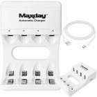 MAXDAY lādētājs AA/AAA akumulatoriem, USB-C, LED, 4 sloti, ātrā uzlāde, 704A2