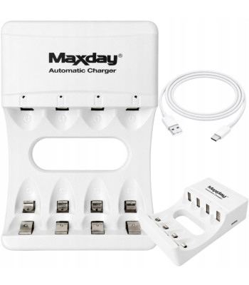 MAXDAY lādētājs AA/AAA akumulatoriem, USB-C, LED, 4 sloti, ātrā uzlāde, 704A2