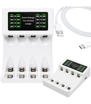 MAXDAY AA/AAA akumulatoru lādētājs ar USB-C un LED indikatoru, C704B3