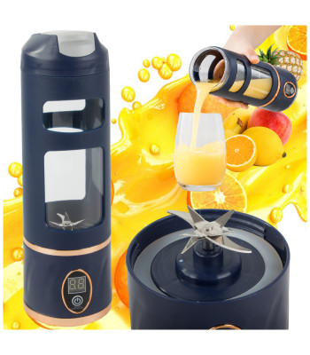 Portatīvais bezvadu blenderis ar pudeles funkciju, tumši zils, USB, 450 ml
