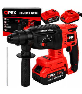 Akumulatora perforators OPEX TOOLS ar SDS+ patronu un 2 akumulatoriem, OPX28008, 21V, 2 × 3.0 Ah
