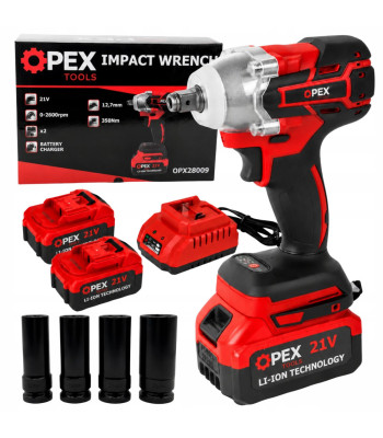 Akumulatora triecienatslēga OPEX TOOLS ar bezsuku motoru, 2 akumulatoriem un muciņām, OPX28009, 21V