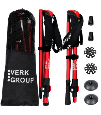 Saliekamo pārgājienu nūju pāris, regulējams, sarkans, salocītā veidā 35 cm, garums līdz 137 cm
