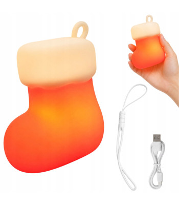 Silikona Ziemassvētku zeķes formas LED lampiņa, USB, 3 gaismas režīmi, 7 × 7 × 5 cm