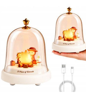 Ziemassvētku LED naktslampa ar ugunskuru zem kupola un mūziku, galda dekors, 15 × 12 cm