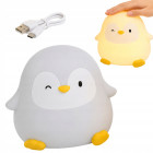 LED naktslampiņa bērniem Pingvīns, mīksta silikona, skārienvadāma, USB-C, ar taimeri, 10 × 11 cm