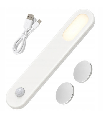 LED lampiņa ar kustības sensoru, magnētiska, uzlādējama ar USB, skapim un kāpnēm, balta, 1,5 W