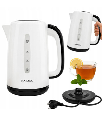 Elektriskā tējkanna ar LED apgaismojumu, klusa un jaudīga, balta/melna, 1500W, 2,3l