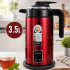 Elektriskā bezvadu tējkanna, termosa tipa, klusa, sarkana, 3,5 l, 1500 W